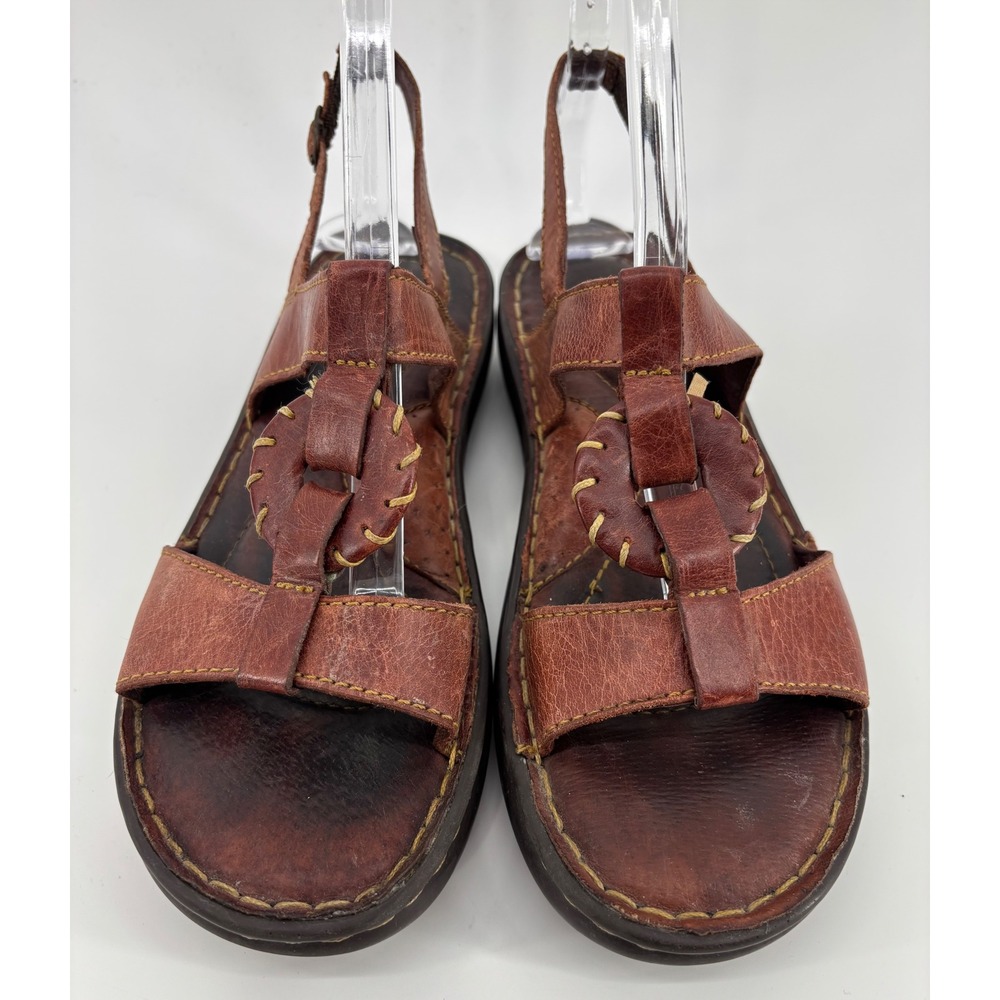 Born Strappy Slingback Sandals Women's 8 Brown Leather Whipstitch Detail